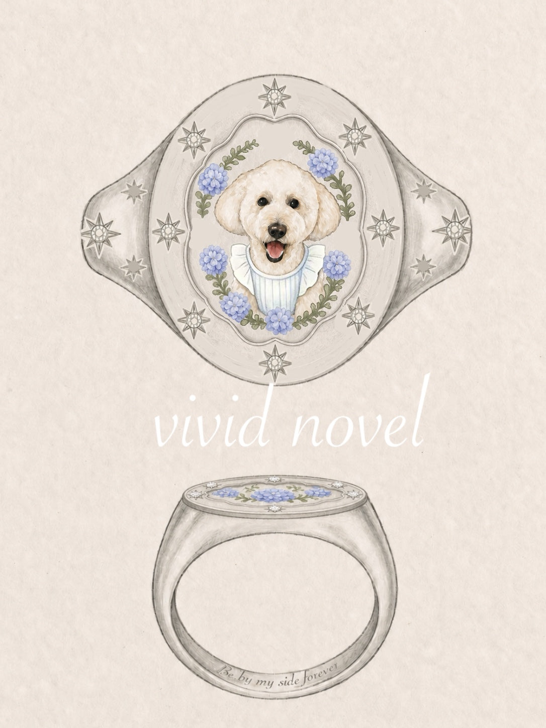 Hand-painted enamel signet ring in 950 silver by Vivid Novel — miniature portrait design