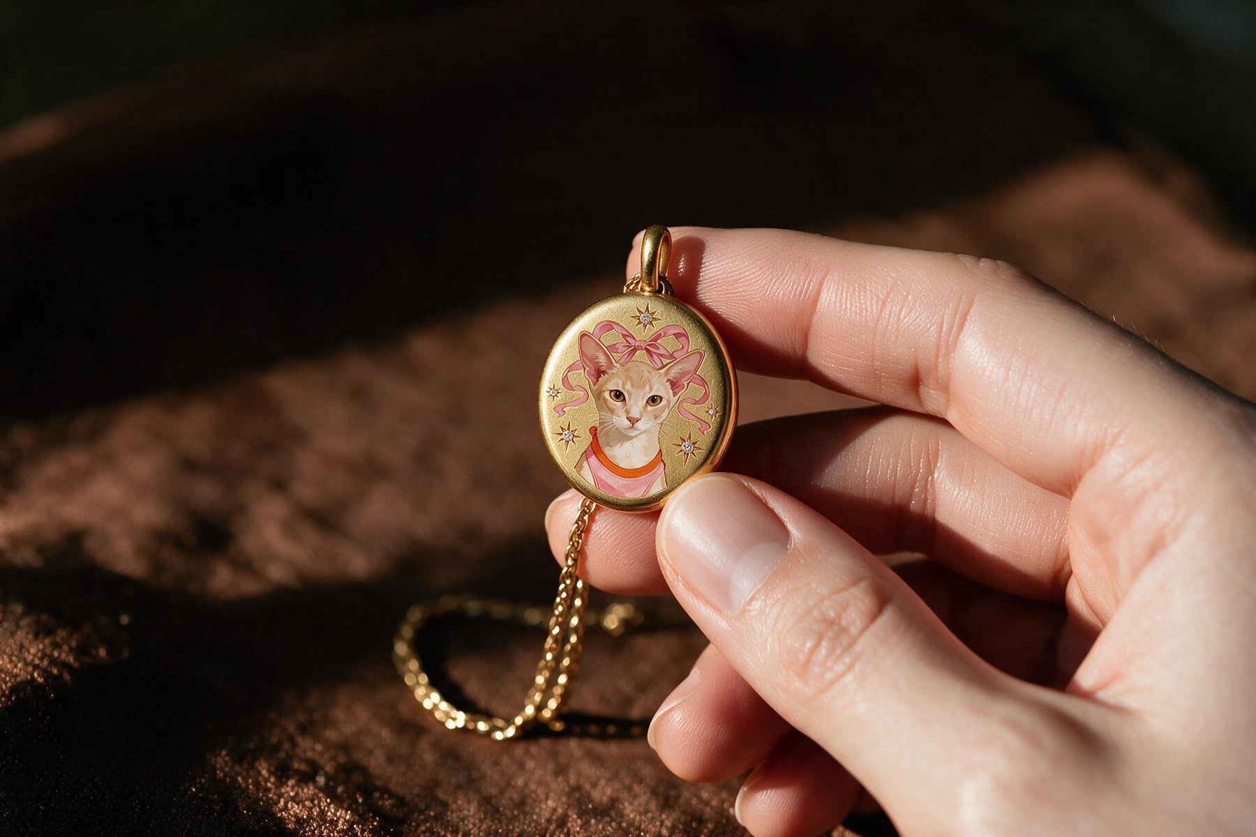 A solid 18K gold piece with hand-painted enamel, in the hand