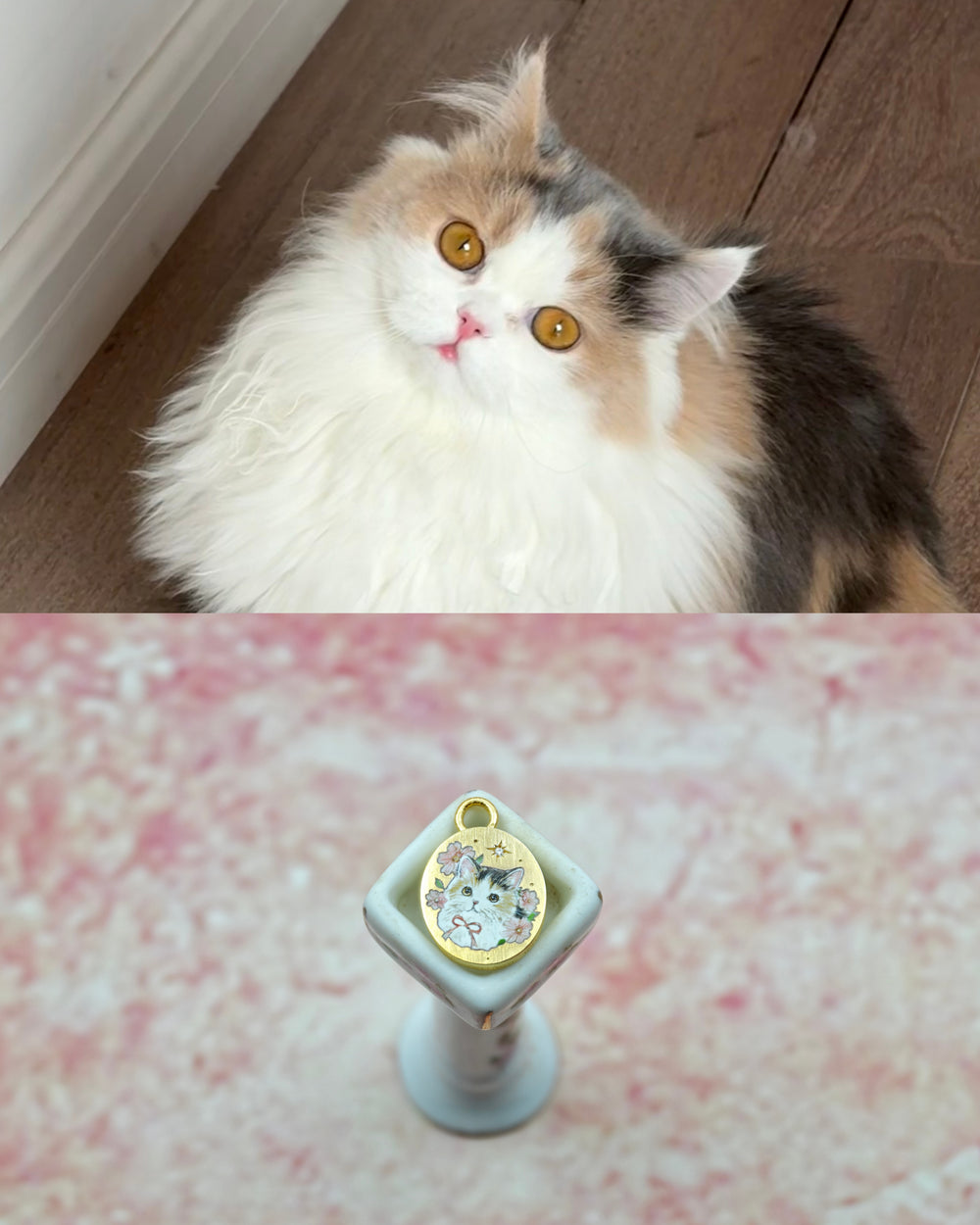 An enamel miniature pendant of an older dog