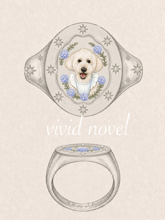 Hand-painted enamel signet ring in 950 silver by Vivid Novel — miniature portrait design