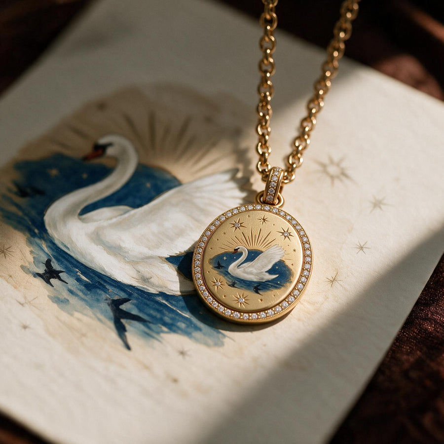 A solid 18K gold signet ring with a hand-painted enamel miniature